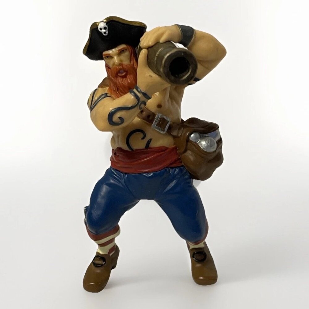 Papo 2005 Cannon Pirate Figure 39439 Retired Blue Red Corsair Shoulder Mounted